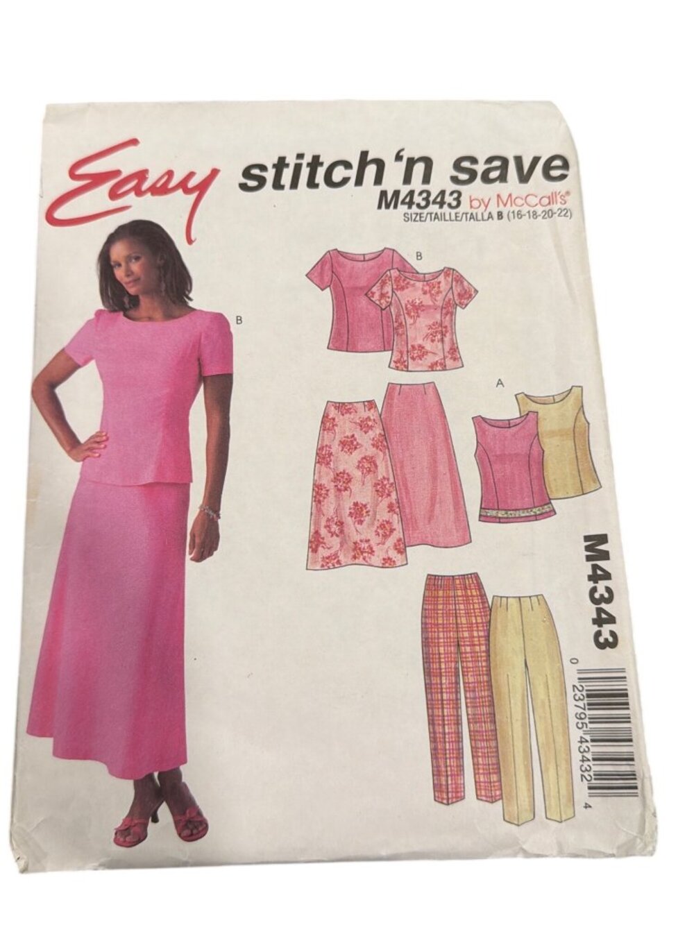 Easy Stitch N Save McCalls M4343 Sewing Pattern Size 16-22 Womens Top Skirt & Pa